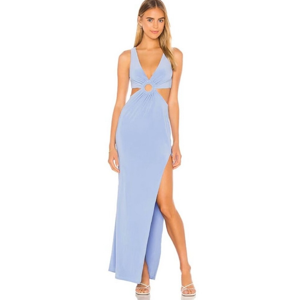 Song of Style Blue Plunge Cutout Maxi Gown